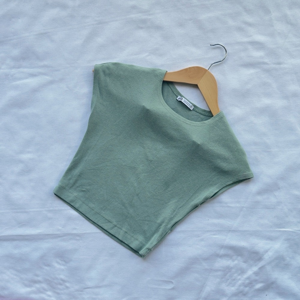 Zara Muscle Tee Women's M Sage Green Basic Top Minimalist 2020s